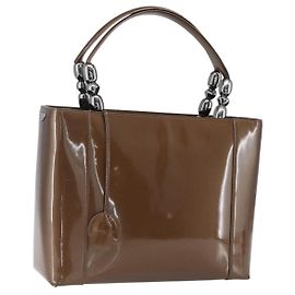 Sac à main Maris Pearl en cuir verni marron argent de Christian Dior Auth bs33117 Marron Argenté