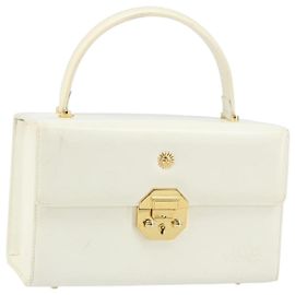 Bolsa de mão Gianni Versace em couro branco e dourado Auth hk3351 Branco Dourado