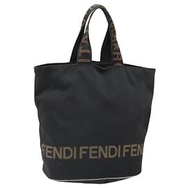 FENDI Hand Bag Nylon Black Silver Auth ep13140 Black Silvery