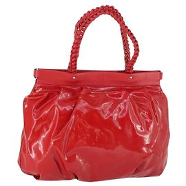 Salvatore Ferragamo Tote Bag Patent leather Red Silver Auth 170007 Silvery Red