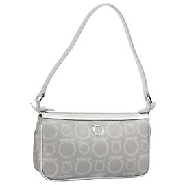 Salvatore Ferragamo Hand Pouch Leather PVC Silver Auth BA9978V Silvery