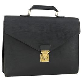 LOUIS VUITTON Pasta Executiva Epi Preta M54422 LV Auth BA10153 Preto