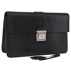 Salvatore Ferragamo Clutch Bag Leather Black Silver Auth 170132 Black Silvery