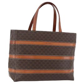 Céline CELINE Macadam Canvas Hand Bag PVC Leather Brown Gold Auth 170455 Brown Golden