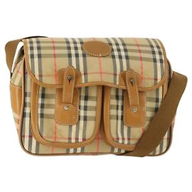 Burberrys Nova Check Shoulder Bag Canvas Beige Gold Auth bs32400 Beige Golden