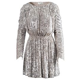 Robe Mini Embellie de Sequins Argentés Saint Laurent Argenté Autre