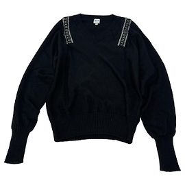 Vintage Jean Paul Gaultier V-Ausschnitt Wollpullover Schwarz 38/M Schwarz