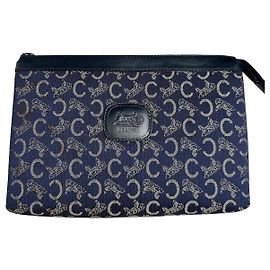 Céline Clutch Vintage Celine Paris Monograma Marino Blanco Azul marino
