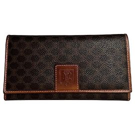 Céline Cartera larga de cuero monograma vintage Celine Paris marrón Castaño
