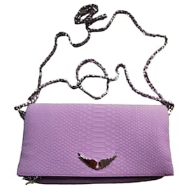 Zadig & Voltaire Rock Tasche XL Lila Python-Effekt Leder Lila