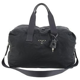 Bolsa de viaje Boston Duffle de nylon negro con logo de Prada, 2 formas Negro