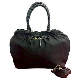Bolsa de ombro 2way de nylon Tessuto e couro Prada Preto