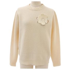 Wollpullover mit floralem Applikation Jil Sander Beige Roh