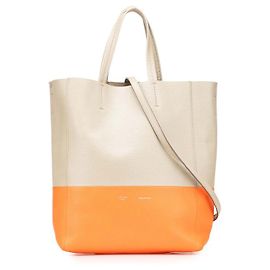 Céline Bolsa de Couro Celine Vertical Cabas Pequena 2 em 1 Bege Laranja