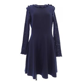 Vestido de seda e cashmere Chanel Azul Azul marinho