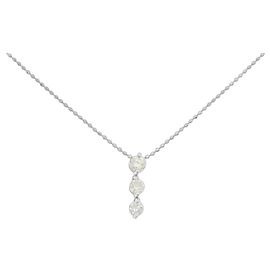 Autre Marque Au750 White Gold Three Stone Diamond Necklace Silvery