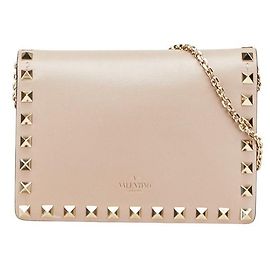 Borsa a spalla in pelle Valentino Rockstuds con catena Altro Grigio