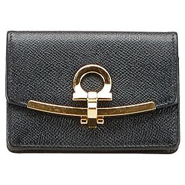 Tarjetero de cuero Gancini de Salvatore Ferragamo Negro