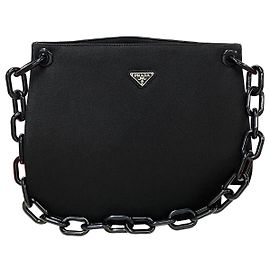Sac cabas en toile avec logo Triangle Prada Noir