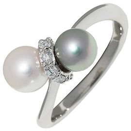 Autre Marque Diamantring mit halb-schwarzer Perle aus Pt900 Schwarz