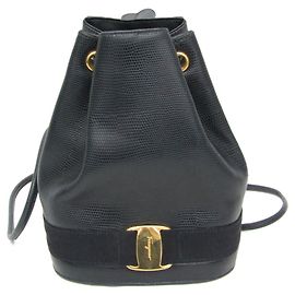 Salvatore Ferragamo Vara Leather Backpack Navy blue