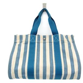 Borsa tote in tela di cotone Cannes MM di Hermès Bianco Blu