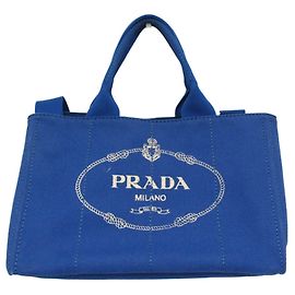 Prada Canapa Medium Size Canvas Shoulder/Tote Bag Blue