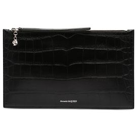 Alexander McQueen Black Croc Embossed Leather Pouch Black