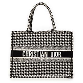 Dior Black Medium Canvas Houndstooth Embroidered Book Tote Black