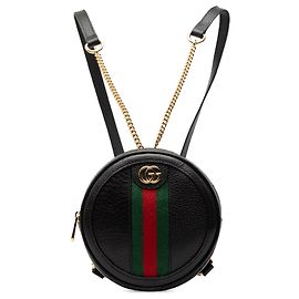Gucci Schwarzer Mini-Leder-Rund-Ophidia-Rucksack Schwarz