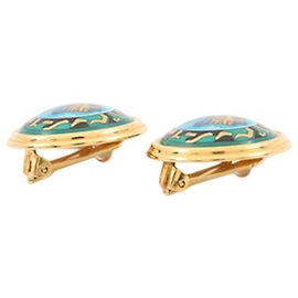 Boucles D'oreilles Vintage Clips - Émaux Verts Sur Métal Argenté - Occasion Rétro