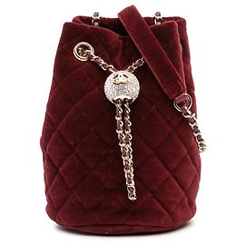 Bolsa bucket mini de veludo vermelho com cristais e pérolas da Chanel Vermelho Bordeaux