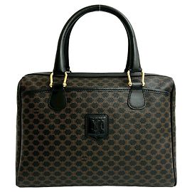 Céline Bolsa de couro com logo Triomphe Macadam da CELINE / Bolsa Boston Marrom Preto