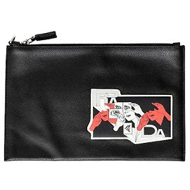 Prada Saffiano Comic Patch Pouch - '20s Black