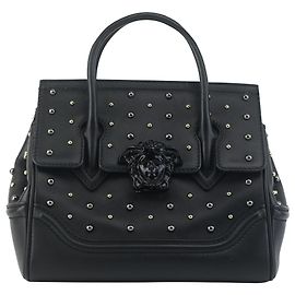 Borsa Palazzo Empire Studded in pelle nera di Versace Nero