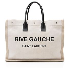 Bolsa Grande Rive Gauche em Couro de Bezerro e Lona Saint Laurent Marrom Bege