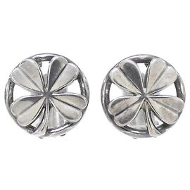 Chanel Silver Clip Earrings Silvery