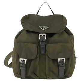 Prada Double Front Pocket Backpack Tessuto Small Khaki