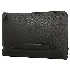 Salvatore Ferragamo Black Leather Clutch Bag Black
