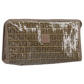 FENDI Zucchino Canvas Clutch Bag Braun Auth ti3640 Braun