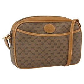 Gucci Bolsa de Ombro Micro GG Supreme PVC Bege Dourado Auth BA10759 Bege Dourado