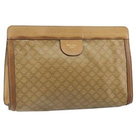 Céline Bolsa Clutch em Lona Macadam CELINE PVC Bege Auth ti3691 Bege