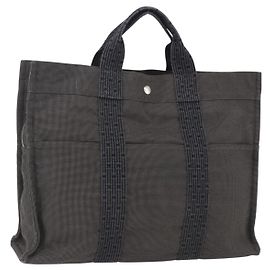 Hermès HERMES Sac à main Her Line Tote MM en toile gris argent Auth 171993 Marron Argenté