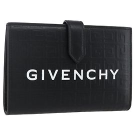 GIVENCHY G Cut Compact Wallet 4G Leather Black Silver Auth 149926V Black Silvery