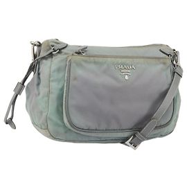 PRADA Schultertasche Nylon Grau Silber Authentisch 170376 Braun Silber
