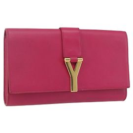 Bolsa Clutch Y Line em couro rosa e dourado SAINT LAURENT 311213 Auth 170902 Rosa Dourado