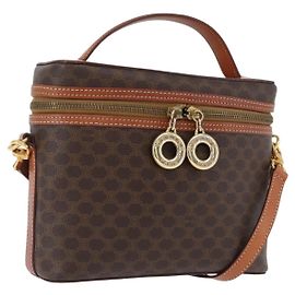 Céline CELINE Macadam Canvas Circle Vanity Bag PVC Leather 2way Brown Gold Auth ep13087 Brown Golden
