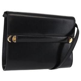 Bolsa de Ombro de Couro Preta e Dourada GUCCI 004 056 0209 Auth 169902 Preto Dourado