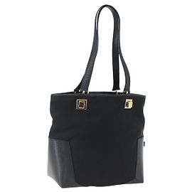 Bolsa Tote Salvatore Ferragamo em lona preta e dourada Auth bs33228 Preto Dourado