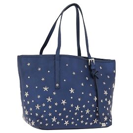 Jimmy Choo Tote Bag Leather Blue Silver Auth BA10728 Silvery Blue